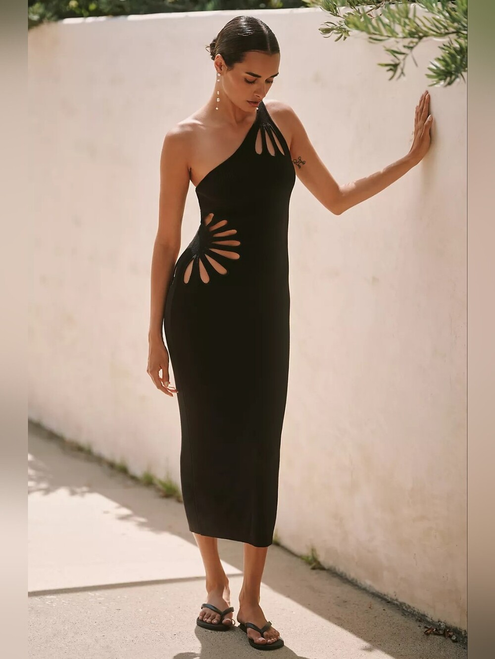 Celandine X Anthropologie Asymmetric Black Cutout Maxi Dress
